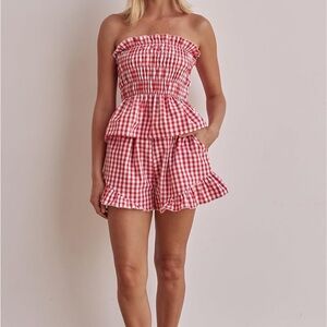 Red and White Gingham Two-Piece Tube Top & Shorts Set BRAND NEW